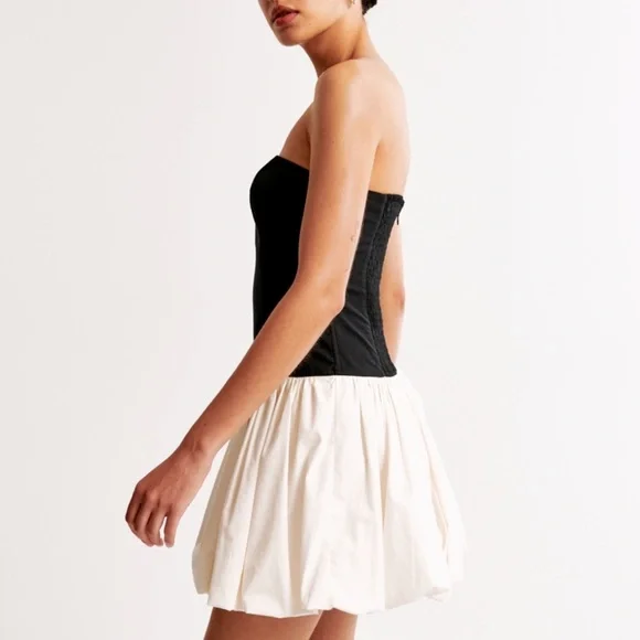 Abercrombie & Fitch Black and Cream Strapless Mini Dress - Picture 4 of 7